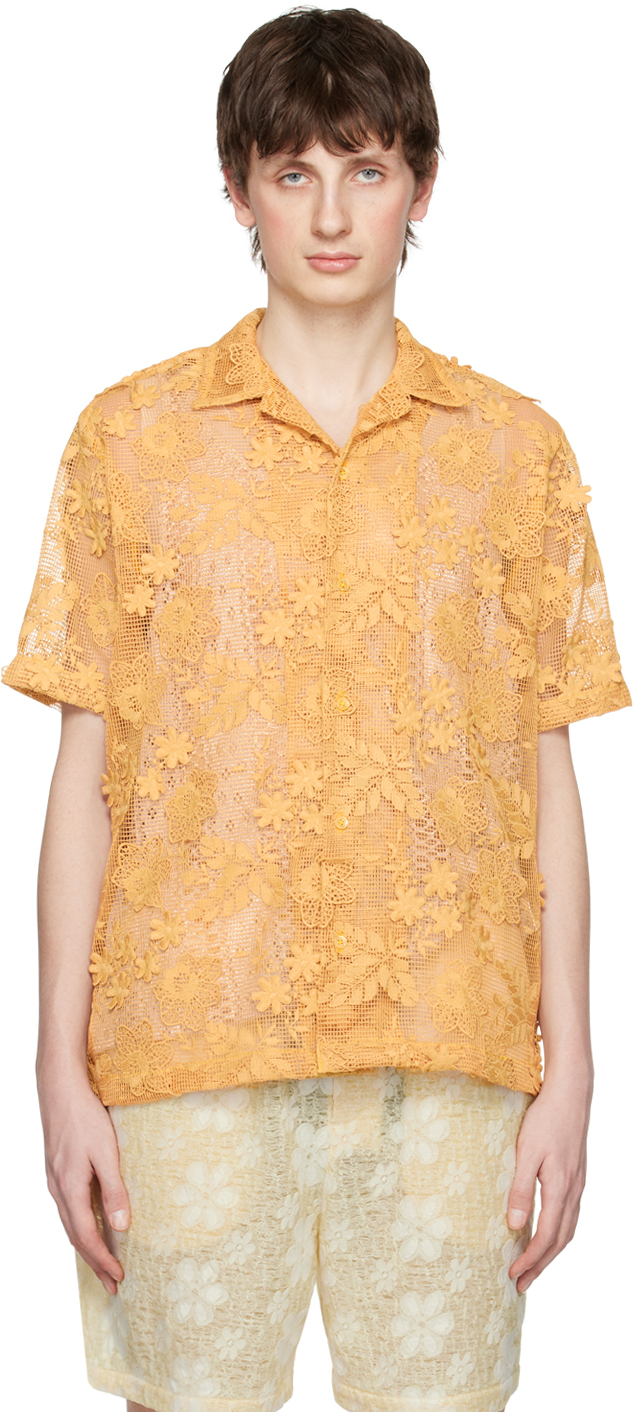 Cmmn Swdn Yellow Duane Shirt In Ochre / Floral Mesh