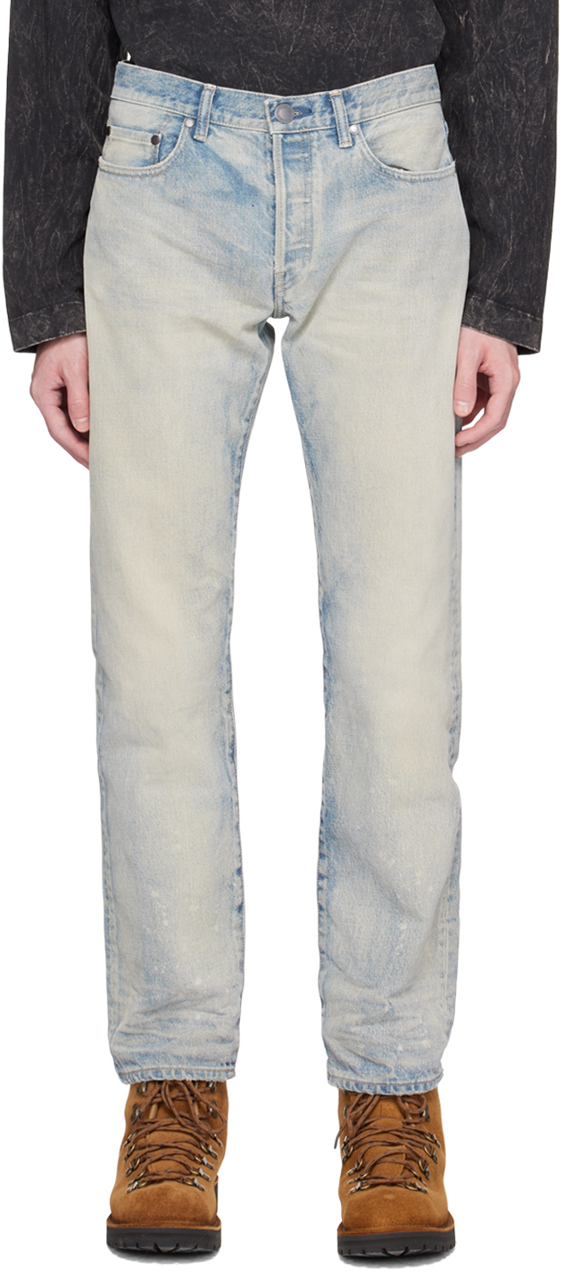 John Elliott The Daze Slim-fit Bleached Denim Jeans In Blue