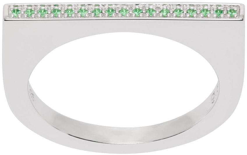 Tom Wood Ssense Exclusive Silver Sleek Ring In Green
