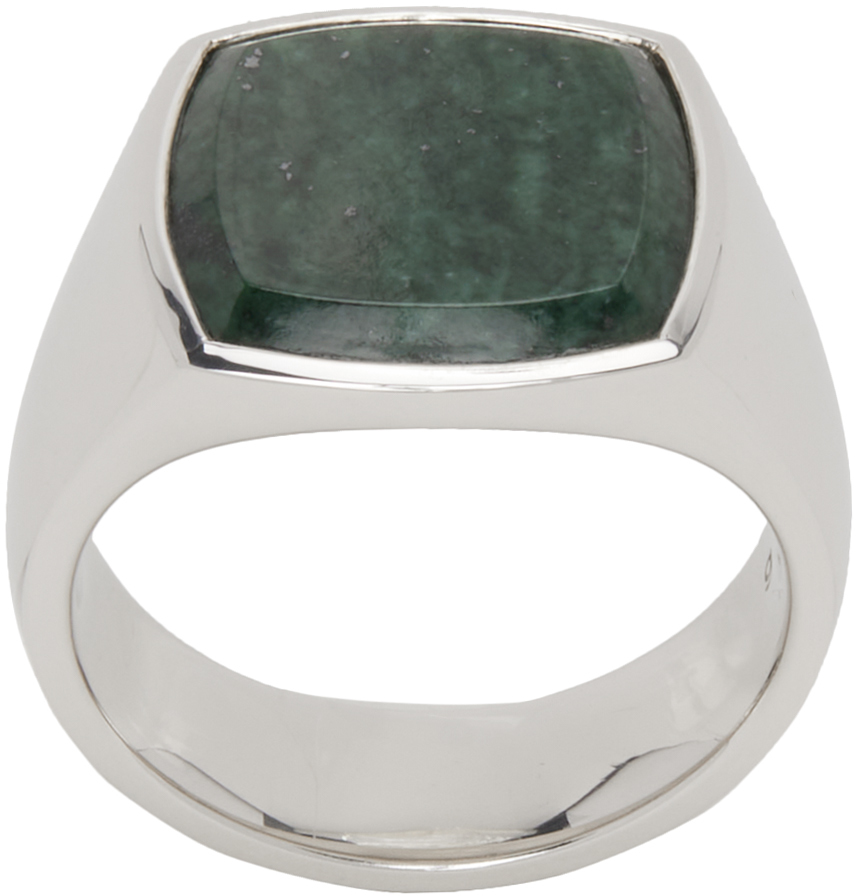 Silver & Green Marble Cushion Ring