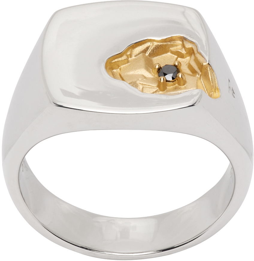 Silver & Gold Large Mined Signet Ring by Tom Wood on Sale