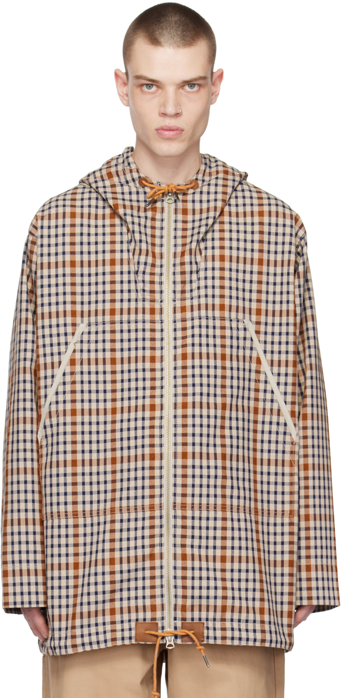 Nigel Cabourn Brown Check Coat In Stone Check