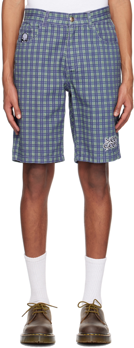 Noon Goons Blue Surf Denim Shorts In Surf Plaid