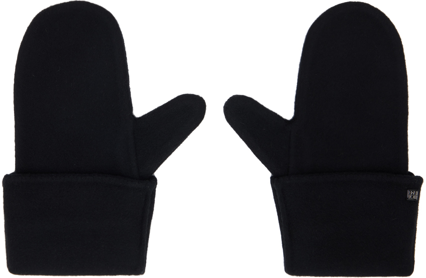 Shop Totême Black Doublé Gloves In 200 Black
