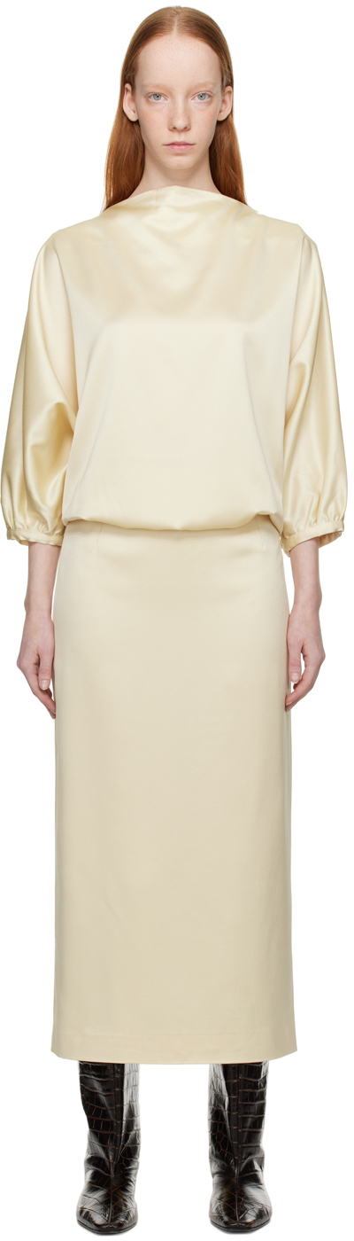 Totême Off-White Draped Midi Dress