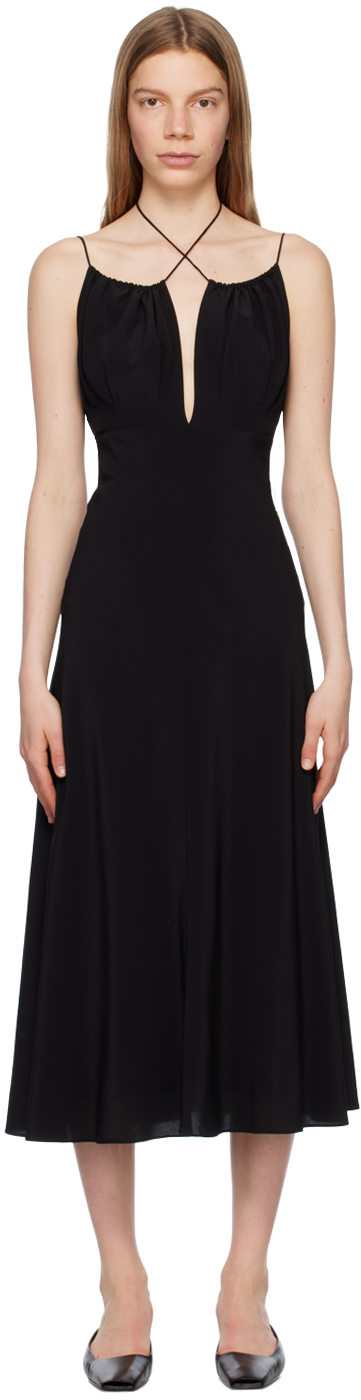 TOTEME: Black Gathered Maxi Dress | SSENSE