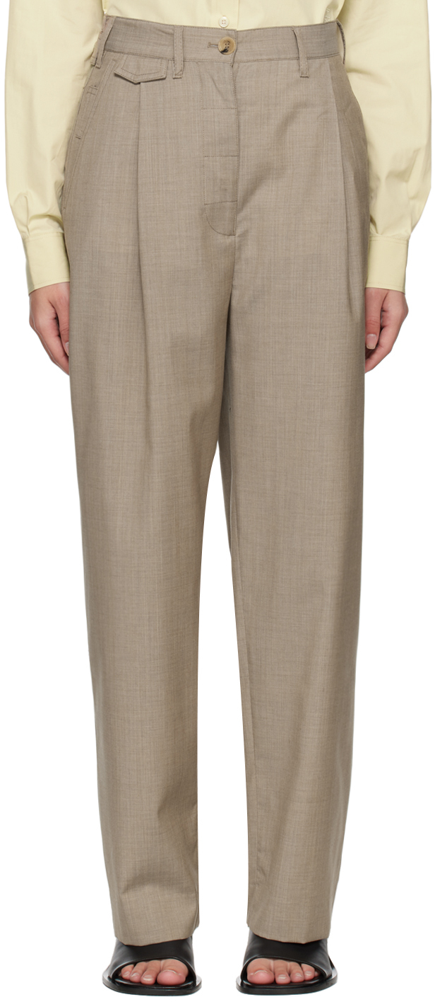 Totême Taupe Straight-leg Trousers In 346 Light Hay Melang