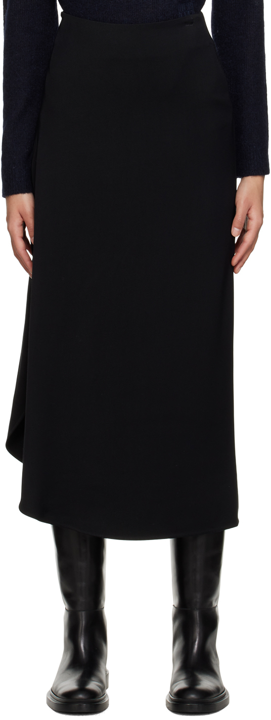 Totême Black Draped Circle Midi Skirt In 200 Black