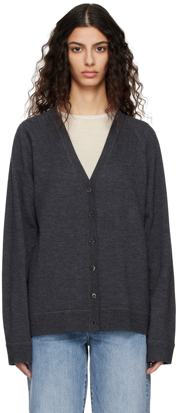 Totême: Gray Y-Neck Cardigan | SSENSE