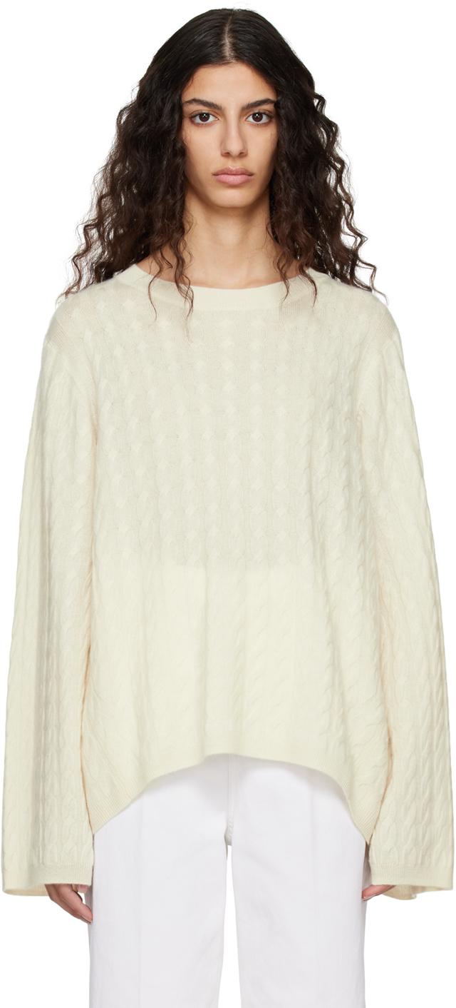 Shop Totême Off-white Crewneck Sweater In 110 Off-white
