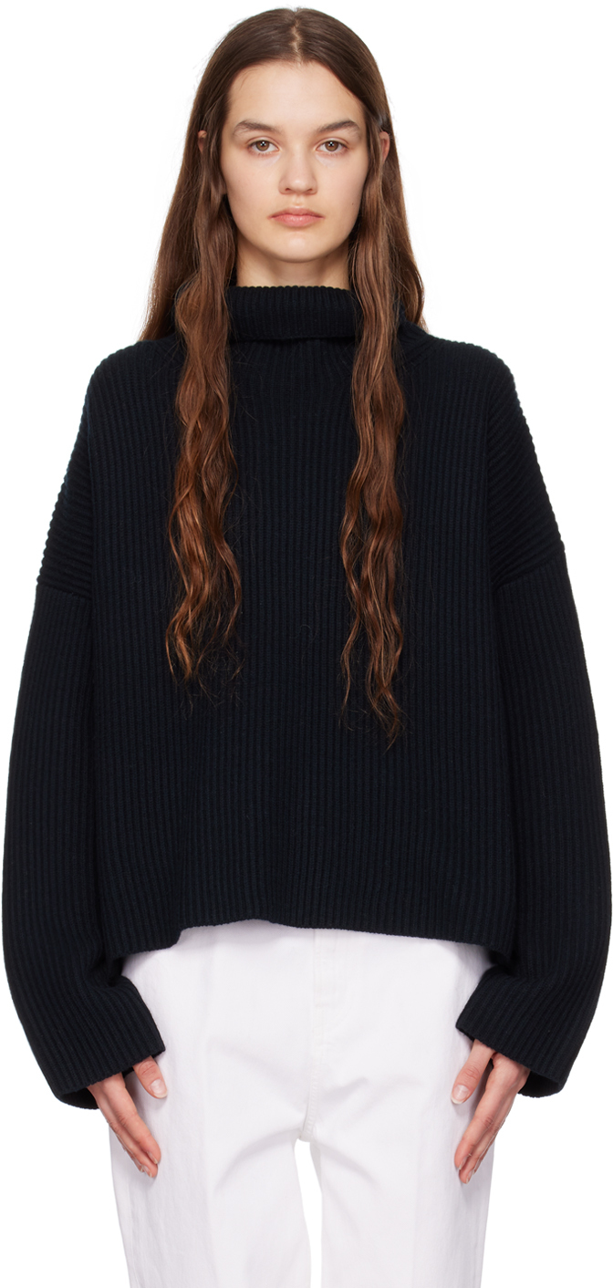 Totême Black Wool Rib Knit Sweater