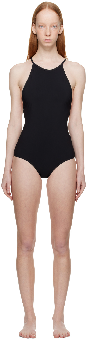Shop Totême Black High Neck One-piece Swimsuit In 200 Black
