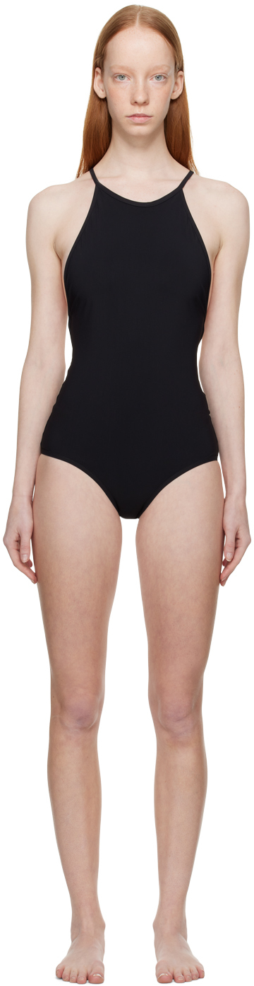 TOTEME: Black High Neck One-Piece Swimsuit