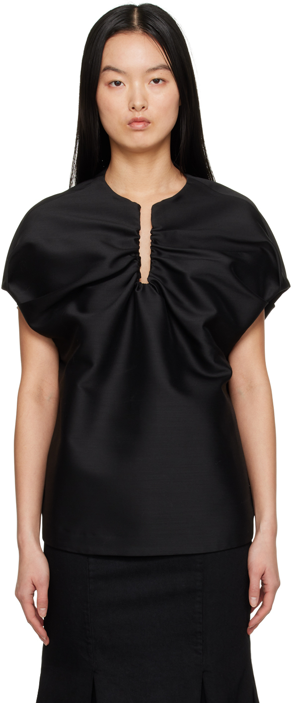 Totême Black Gathered Keyhole Evening Blouse In 200 Black