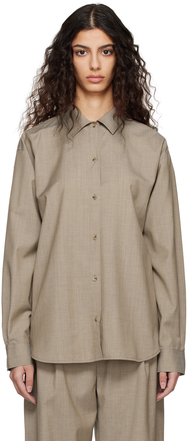 Totême Taupe Droptail Shirt In 761 Light Hay Melang