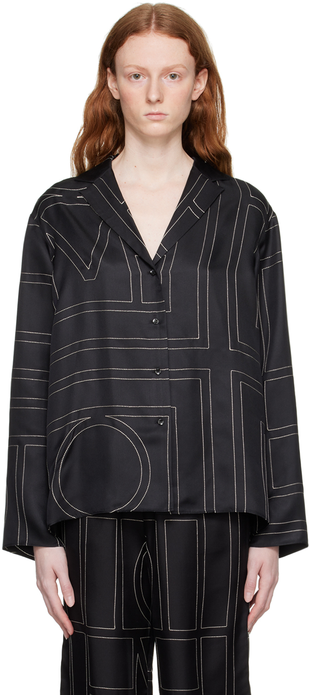 TOTEME: Black Monogram Pyjama Shirt