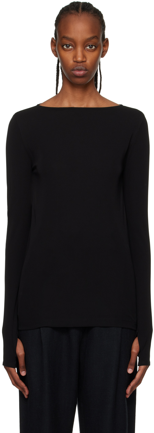 Shop Totême Black Boat Neck Long Sleeve T-shirt In 200 Black