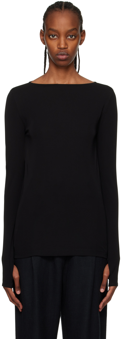 Black Boat Neck Long Sleeve T-Shirt