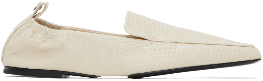 Totême White Mock Croc Leather Loafers In Beige
