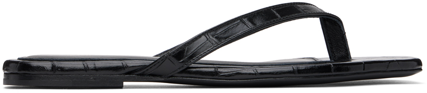 Shop Totême Black 'the Flip-flop' Flat Sandals In 281 Black Croco