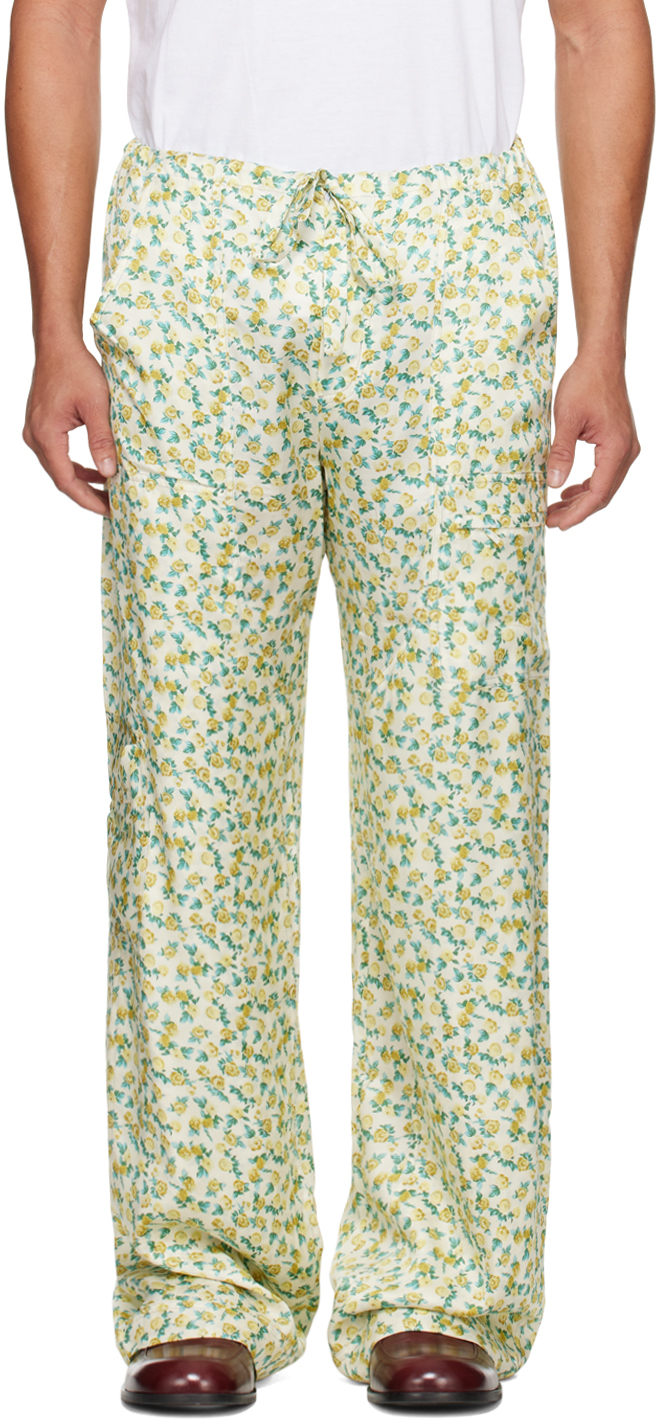 Yellow Floral Cargo Pants by Cormio on Sale