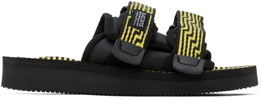 Suicoke Black & Yellow Moto-jc01 Sandals In Black X Yellow