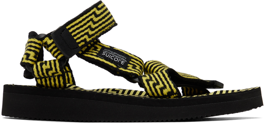 Suicoke Black & Yellow Depa-jc01 Sandals In Black X Yellow