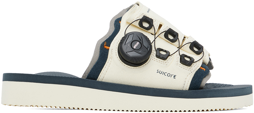 Suicoke Leta-ab Bungee Lace-up Sandals In Ivory X Navy