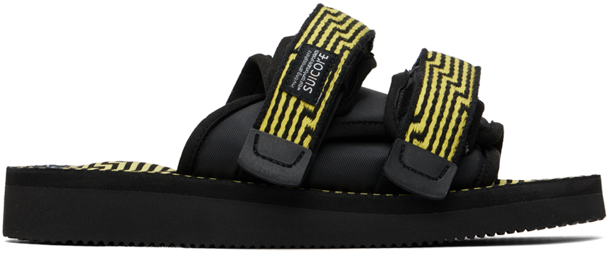 Shop Suicoke Black & Yellow Moto-jc01 Sandals In Black X Yellow