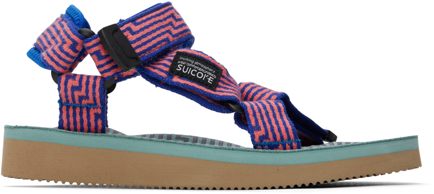 Suicoke Men's Depa-jc01 Jacquard Strap Sandals In Orange X Blue