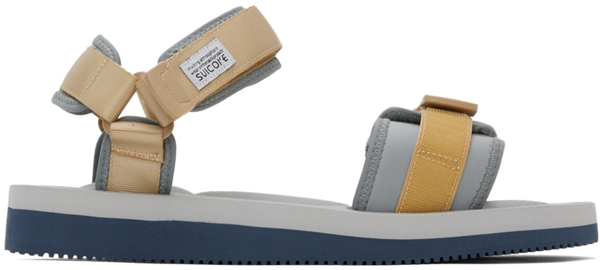 【関税込み】Suicoke ベージュ＆グレー CEL-V サンダル Suicokeのベージュ＆グレー CEL-V サンダルがセール中