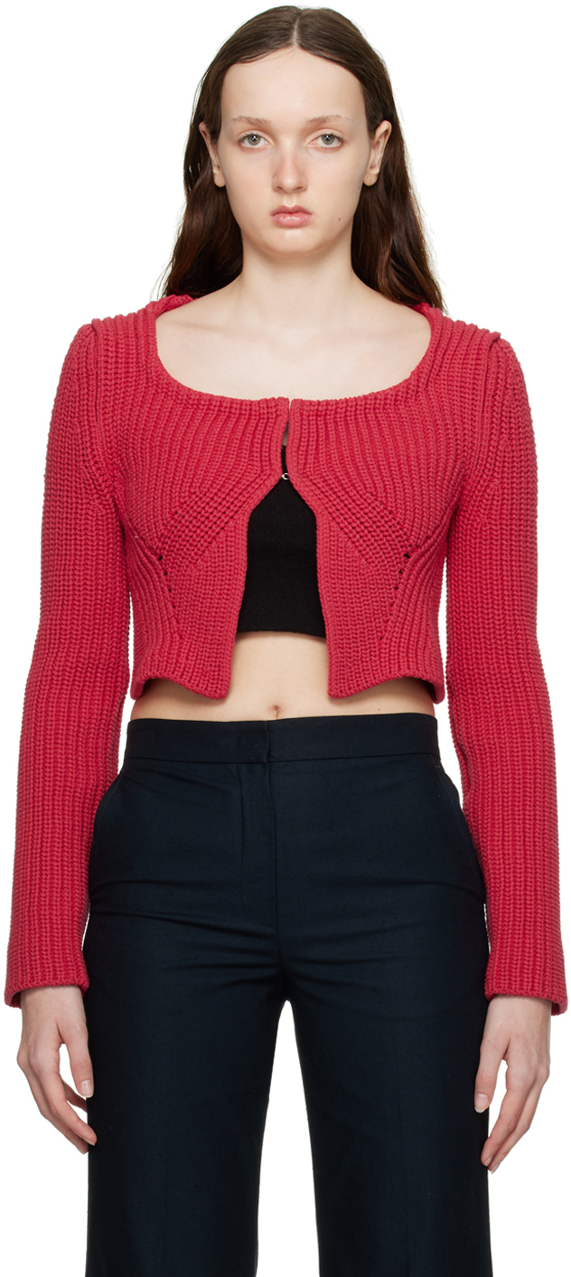 Recto Chunky Scoop-neck Crop Cardigan In Red