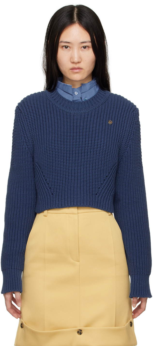 Recto Navy Cropped Sweater In Ink Navy