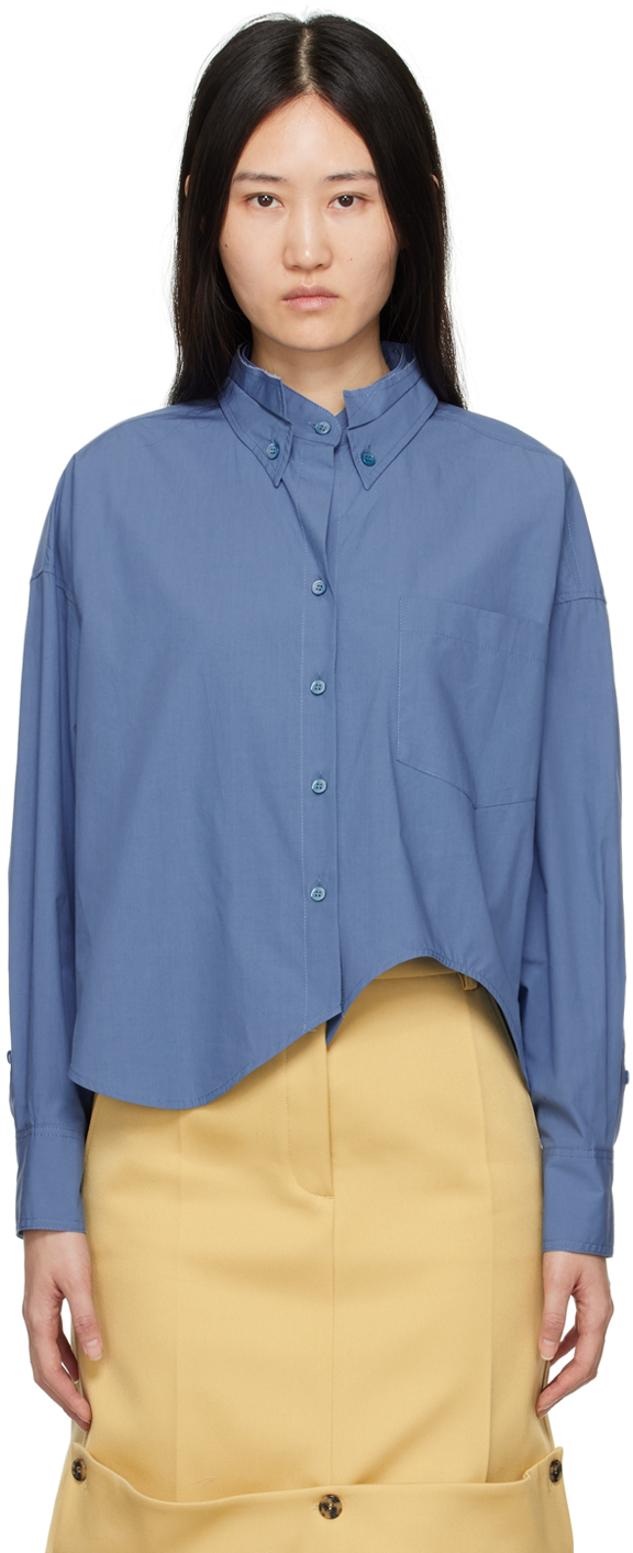 RECTO BLUE ASYMMETRIC CROPPED SHIRT