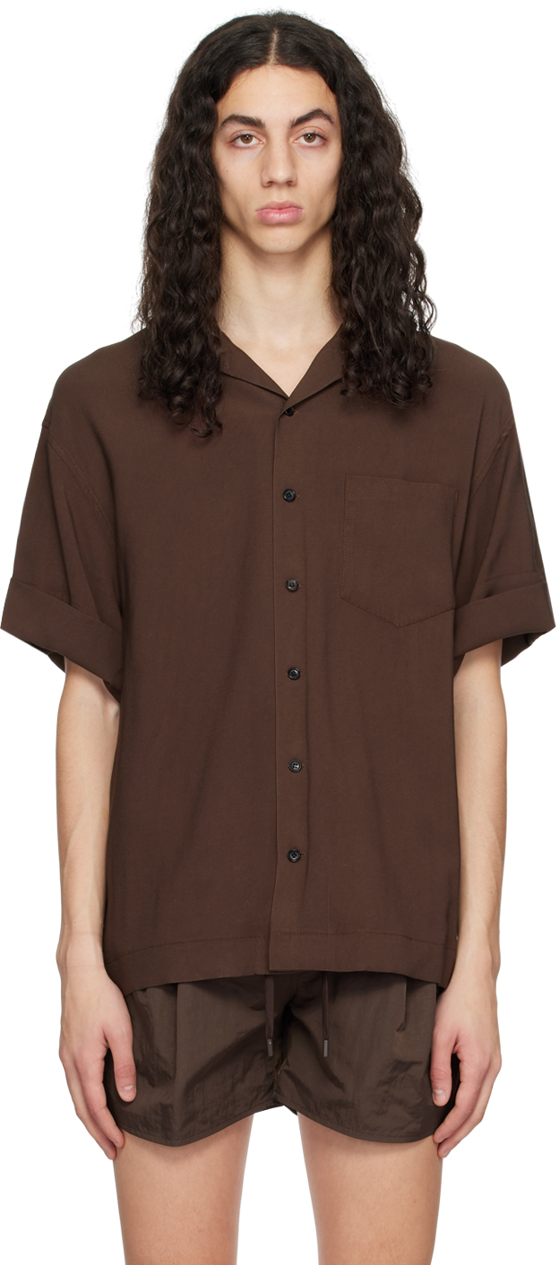 Recto Brown Cuban Collar Shirt In Vb Vintage Brown