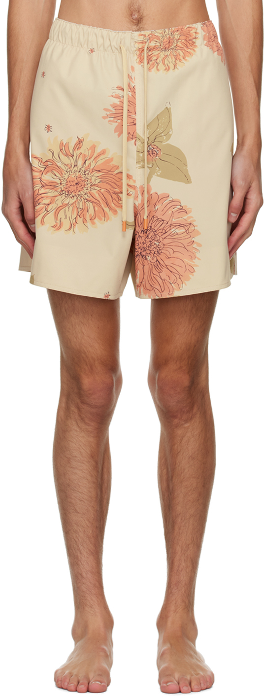 Beige Vintage Flower Swim Shorts by Recto on Sale