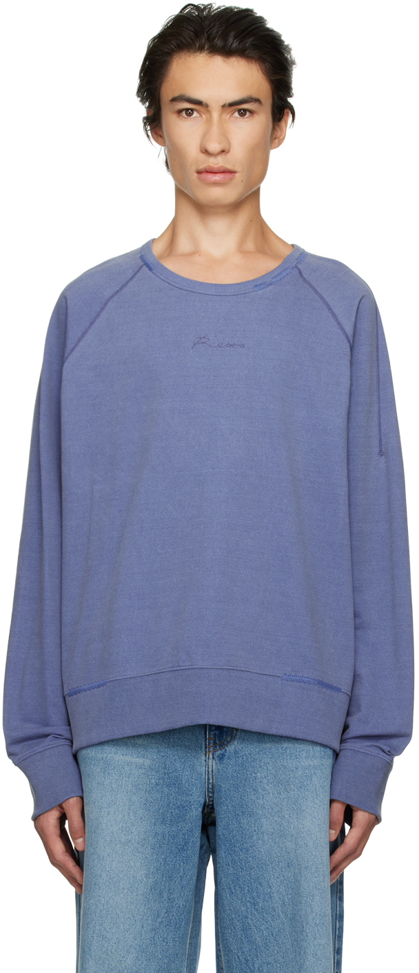 Blue Embroidered Long Sleeve T-Shirt by Recto on Sale