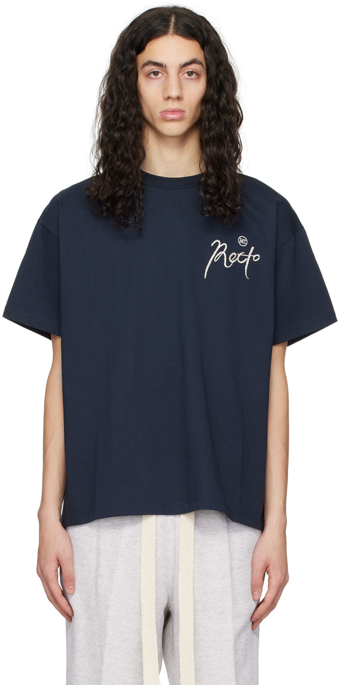 Recto Navy Embroidered T-shirt In Nv Navy | ModeSens