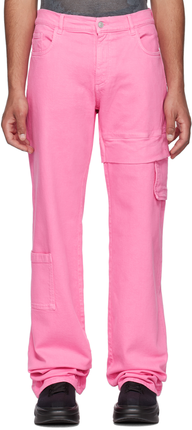Pink Oversized Denim Cargo Pants