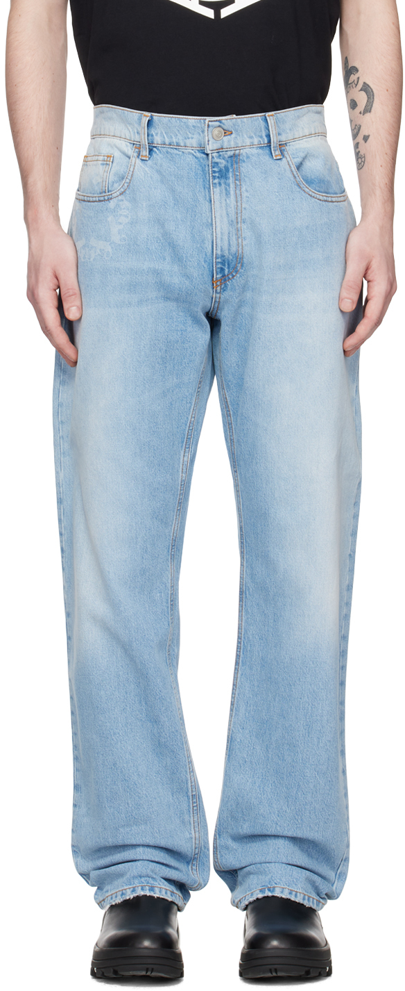 1017 ALYX 9SM: Blue Laser-Etched Jeans | SSENSE UK