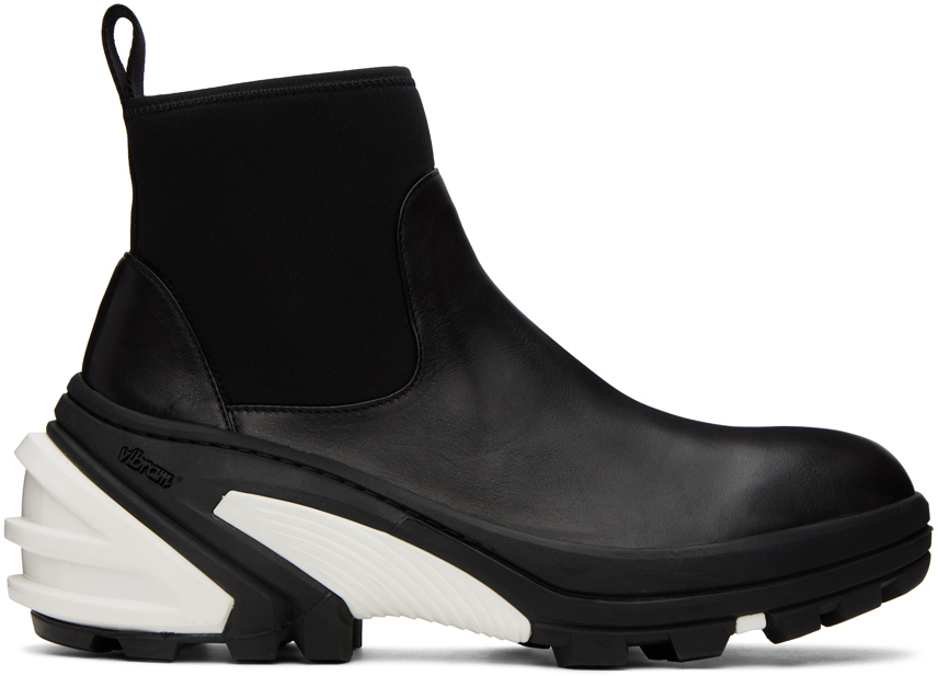 Black Leather Mid Chelsea Boots