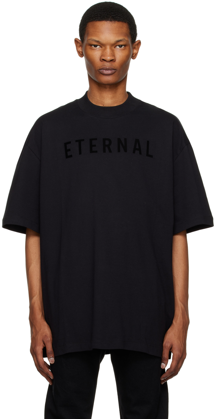 Fear Of God Logo-flocked Cotton-jersey T-shirt In 001 Black