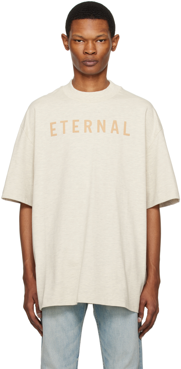 Shop Fear Of God Off-white Flocked T-shirt In Warm Heather Oatmeal