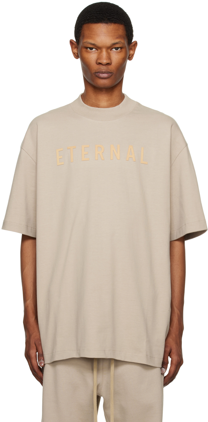 Shop Fear Of God Taupe Flocked T-shirt In Dusty Beige