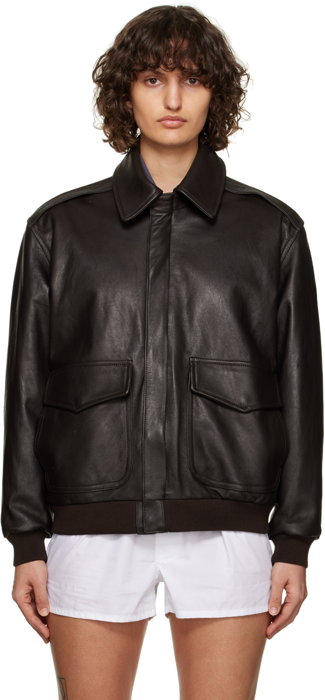 HommeGirls Brown Paneled Leather Bomber Jacket