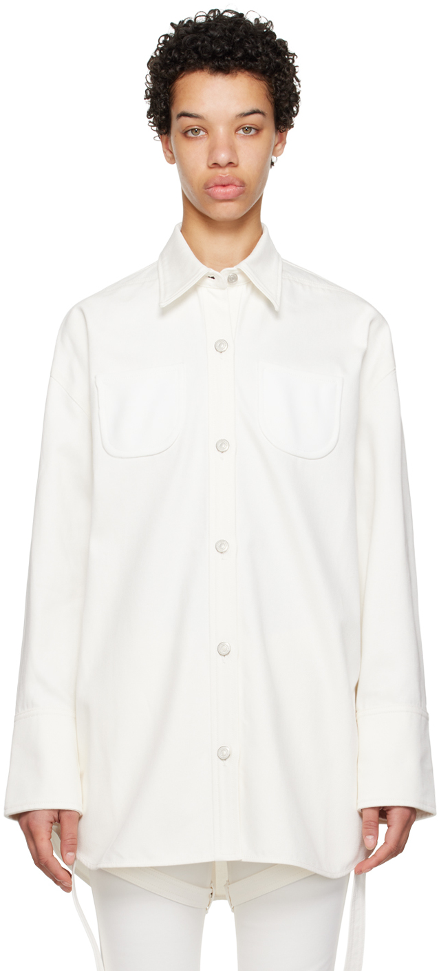 Courrèges Mega Size Cotton-blend Denim Shirt In Heritage White