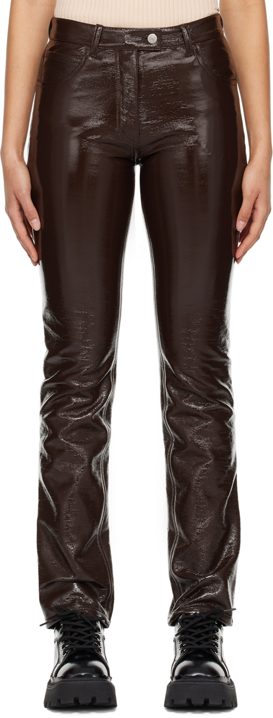Courrèges Brown Five-pocket Vinyl Trousers In Chocolate