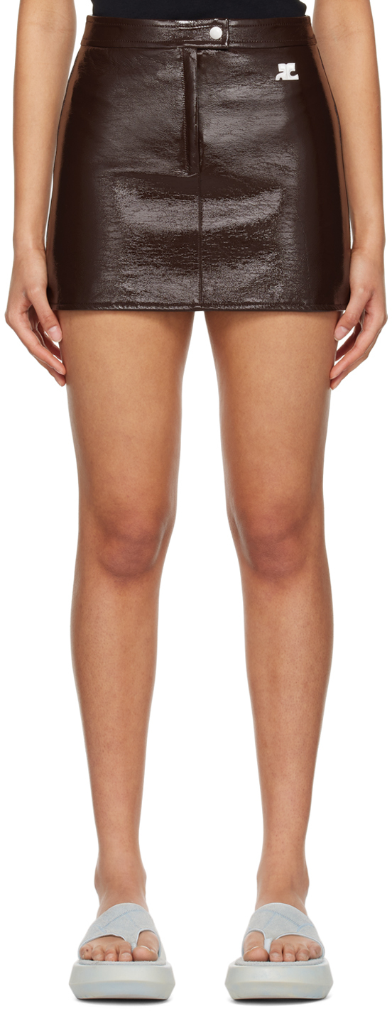 COURRÈGES BROWN ZIP-FLY VINYL MINISKIRT