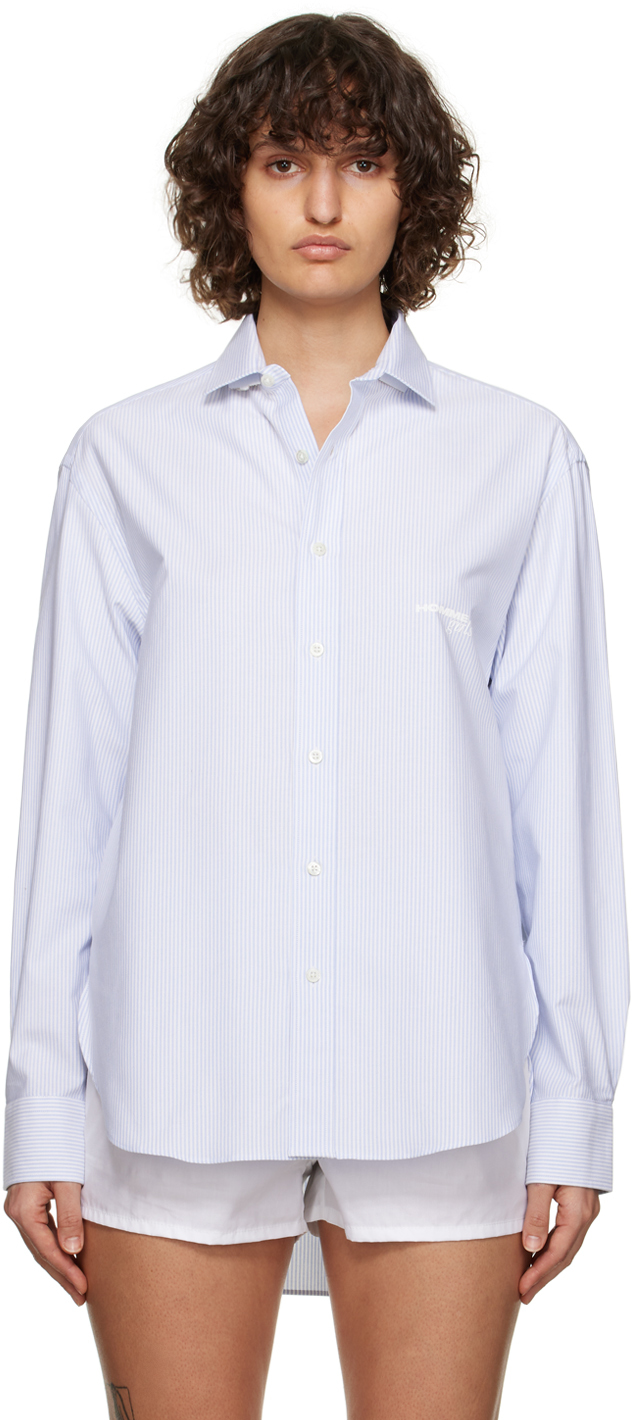 HommeGirls: Blue & White Striped Shirt | SSENSE