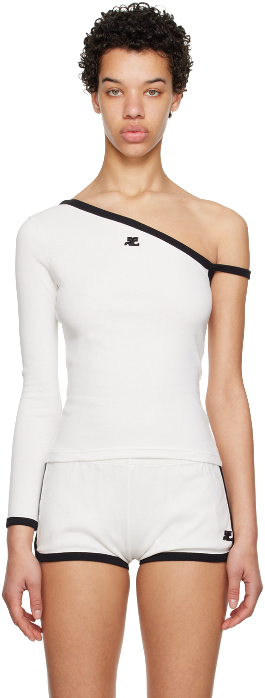 Courrèges Logo不对称棉质t恤 In White